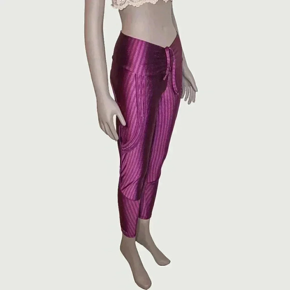 Fitness Rio Purple Stripped Lace Up Athletic Stretchy Leggings Small Workout - Picture 6 of 6